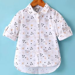 ToffyHouse Cotton Poplin Woven Full Sleeves Front Open Top With Heart Print - White-image-88