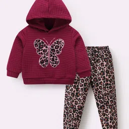 Kookie Kids Full Sleeves Hooded Winter Wear Suit With Butterfly Print - Maroon-picture-45