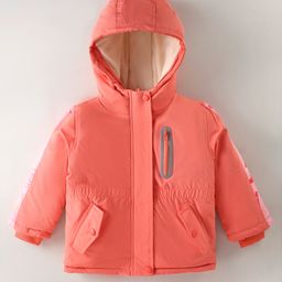 Kookie Kids Full Sleeves Hooded Solid Coloured Padded Jacket - Orange-image-96