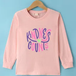 Olio Kids Cotton Knit Full Sleeves T-Shirt With Text Print - Light Peach-picture-20