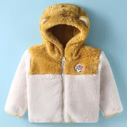 Kookie Kids Full Sleeves Hooded Fur Winter Jacket With Ear Applique - Cream & Brown-picture-22