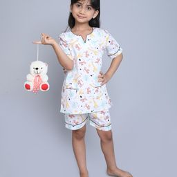 Little Clothing Cotton Woven Half Sleeves Animal Printed Coordinating Shirt With Shorts - Pink-image-58