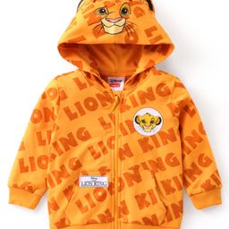 Babyhug Disney Terry Knit Full Sleeves Front Open Hooded Sweatjacket with Lion King Graphics & Ears Applique - Orange-image-12