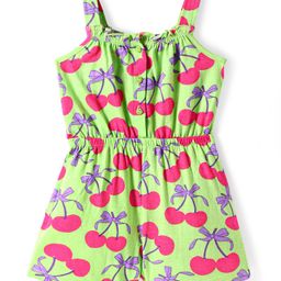 Babyhug Cotton Knit Sleeveless Jumpsuit With Cherry Print - Neon Green-image-35