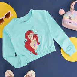 Pantaloons Junior Cotton Disney The Little Mermaid Featuring Full Sleeves Ariel Printed Top - Aqua Blue-picture-15