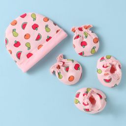 Ben Benny 100% Cotton Knit cap Mittens & Booties With Fruit Print Pink - Diameter 9 cm-picture-18