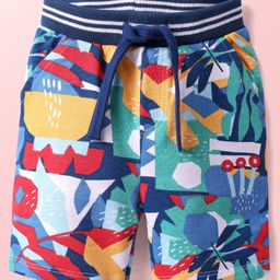 Babyhug Terry Knit Mid Thigh Shorts With Abstract Print - Navy Blue-image-11