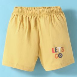 Tango Single Jersey Knit Knee Length Shorts With Lets Go Print - Mustard-picture-1