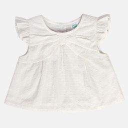 MINI KLUB Cotton Cap Sleeves Swiss Dot Embroidered Top - Cream-image-75
