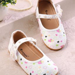 Cute Walk by Babyhug Ballerina with Velcro Closer & Hearts Print - White-image-91