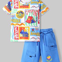 Ollington St. Cotton Half Sleeves Camping Printed T-Shirt & Knit Shorts Set - Multicolor & Blue-image-73