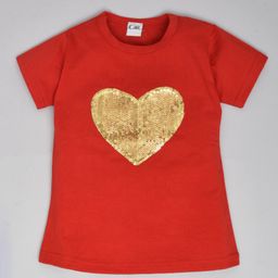 Kiwi Cotton Half Sleeves Heart Shaped Sequins Embellished Top - Red-image-93