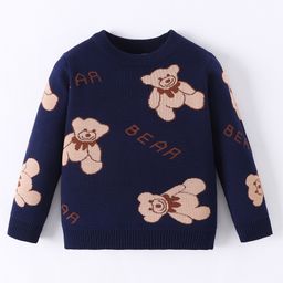 Mark & Mia Viscose Full Sleeves Pullover Sweater With Bear Design - Navy Blue-image-99
