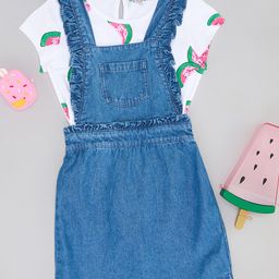 Pantaloons Junior Cotton Denim Solid Dungaree With Half Sleeves Watermelon Printed Tee Set - Blue-picture-49
