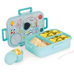 SCHOOLISH Plastic Lunch Box Mix Print Themed with 3 Compartment 1 Small Container Air-Tight Leakproof BPA Free 1200ml+80ml- PACK OF 1- COLOR MAY VARY-26