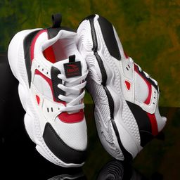 asian Colour Blocked Lace Up Shoes - White Black & Red-image-3
