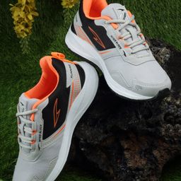 asian Mesh Detailed & Colour Blocked With Lace Up Running Shoes - Grey-image-88