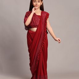 SHRITHI Fashion Fab Sinker Woven Sequins Embellished Wrap Around Saree With Unstitched Blouse Piece - Red-image-97