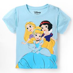 Babyhug Disney Single Jersey Knit Half Sleeves Top with Disney Princess Graphics - Light Blue-image-86