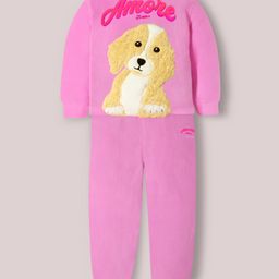 Cherry Crumble By Nitt Hyman Knit Full Sleeves Puppy Patch Detailed Winter Night Suit Set - Pink-picture-26