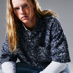 H&M Oversized Fit Patterned Denim Shirt-image-14