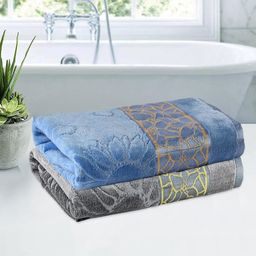 Myntra Elegant Homes Grey & Yellow 2 Cotton 450 GSM Bath Towel-45