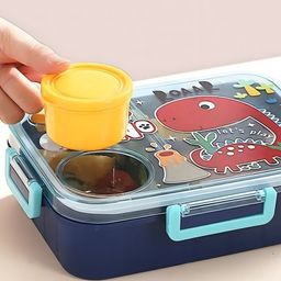 SCHOOLISH Plastic Lunch Box Mix Print Themed with 3 Compartment 1 Small Container Air-Tight Leakproof BPA Free 1200ml+80ml- PACK OF 1- COLOR MAY VARY image 3