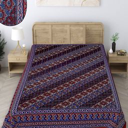 Texstylers Maroon & Blue Floral 140 TC Single Bedsheet with Pillow Covers-image-104