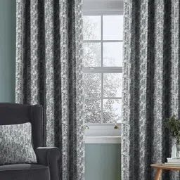 Nefertiti Home Grey Set of 2 Floral Black Out Long Door Curtain-image-81