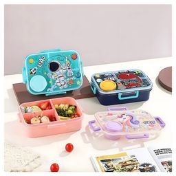 SCHOOLISH Plastic Lunch Box Mix Print Themed with 3 Compartment 1 Small Container Air-Tight Leakproof BPA Free 1200ml+80ml- PACK OF 1- COLOR MAY VARY image 5