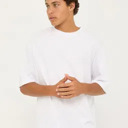 SMAN Men Self Design Solid Round Neck Oversized T-shirt-image-33