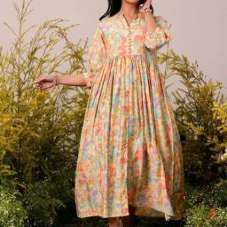 Libas Yellow Printed A-Line Dress-image-53