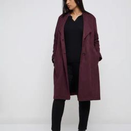 Gia by Westside Maroon Faux Suede Long Coat-image-3