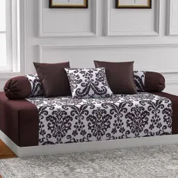Swayam Shades of Paradise Brown & White Cotton 240 TC, Diwan Set of 6-0