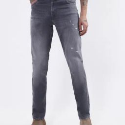 Lindbergh Grey Cotton Regular Fit Distressed Jeans-image-83