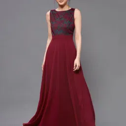 Miss Chase Maroon Lace Overlaid Gown-image-78