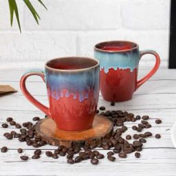 Homesake 'Altered Glaze Latte Melon' Red & Blue Ceramic Mug (0.26 L) - Set of 2-14