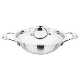 Prabha Stainless Steel Silver Prima Kadhai Flat Bottom with Lid, 24cm, 2.8L,-image-21