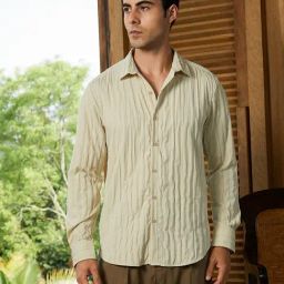 Campus Sutra Cream White Quilt-Tactile Shirt-picture-21