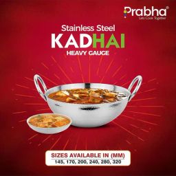 Prabha Stainless Steel Silver Hammered Finish, Heavy Gauge Kadhai 2.4L & 240mm Size image 2