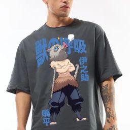 Bewakoof Dark Grey Relaxed Fit Printed T-Shirt-image-70