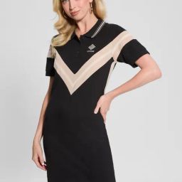 Guess Black Cotton Blend Striped Short Sleeves Dress-picture-2