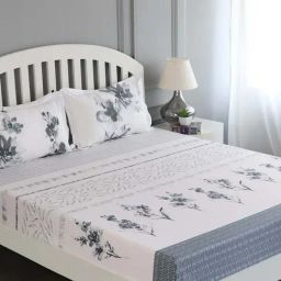 GMF White & Grey Cotton 180 TC Bed Sheet Set-image-56