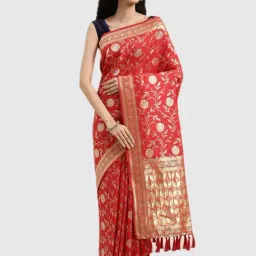 Vastranand Red Textured Saree With Blouse-16