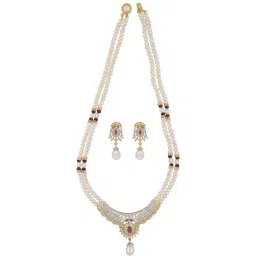 Sri Jagdamba Pearls Pink & White Pearl Necklace Set-picture-23