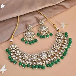 Fida Green Pearl & Gold Statement Wedding Choker Set for Women-image-64
