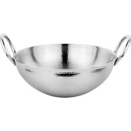 Prabha Stainless Steel Silver Hammered Finish, Heavy Gauge Kadhai 1.3 liter & 200mm Size-picture-9