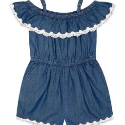 Budding Bees Kids Blue Embroidered Playsuit-image-60