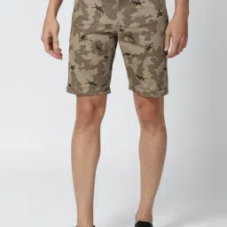 Peter England Brown Cotton Regular Fit Camouflage Shorts-picture-47