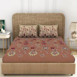 Spaces Floral Brown 144 TC Cotton King Bed Sheet with 2 Pillow Covers-picture-45
